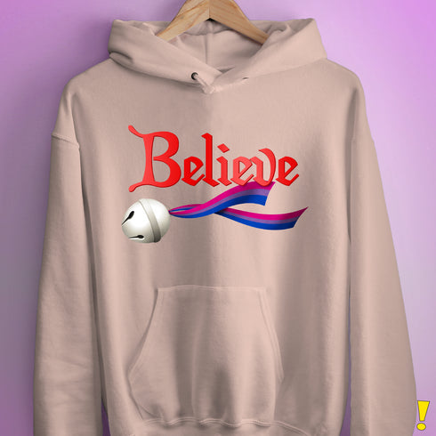 Believe Bisexual Pride Jingle Bell Hoodie - Light Pink